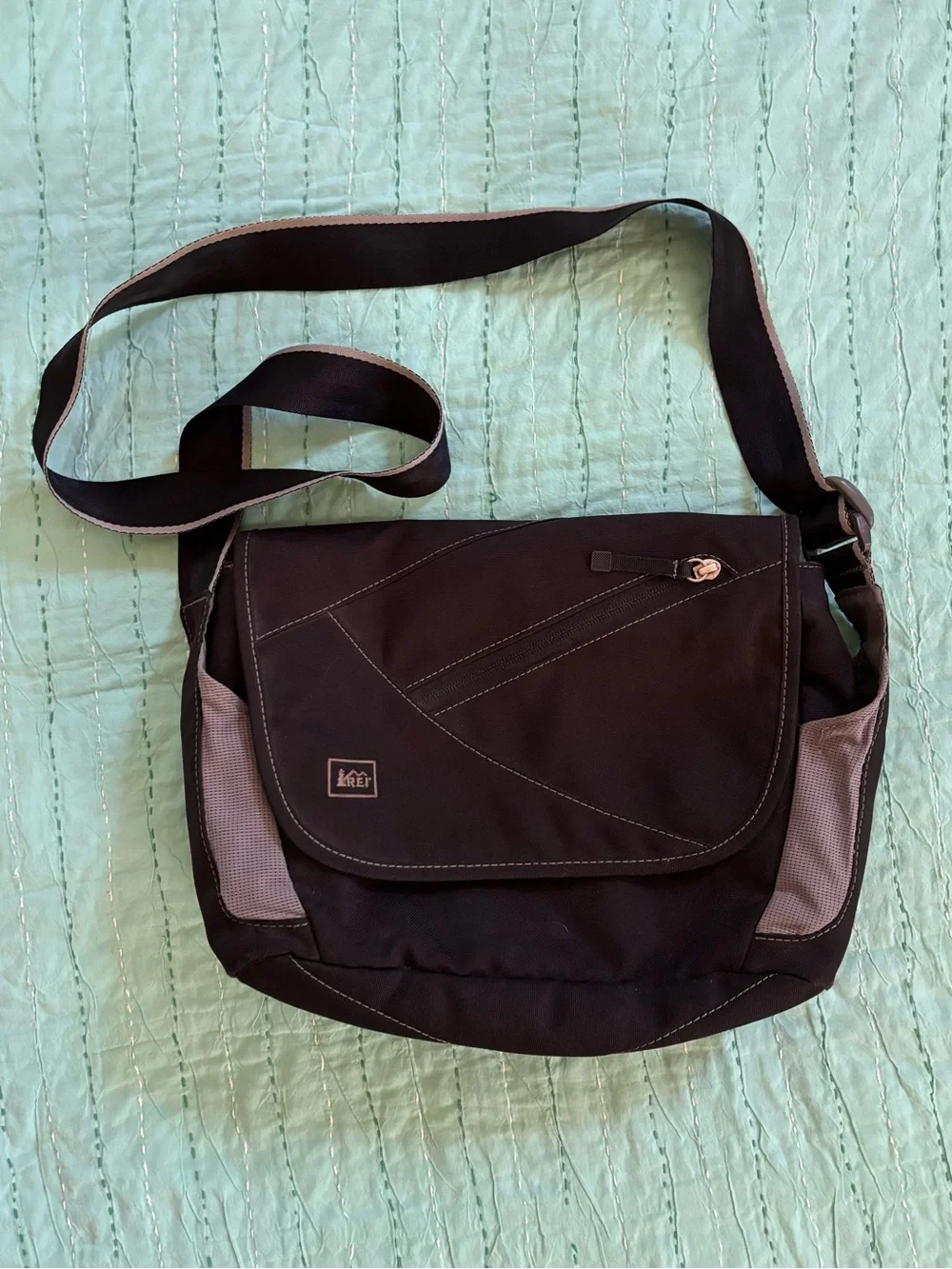 REI Black Messenger Bag with Grey Accents